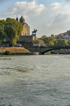 Kura River, Tbilisi city view from boat ride on the Kura River, October 21, 2019, Tbilisi, Republic of Georgiaのeditorial素材