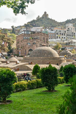 Around Sulfur baths area, colorful building and bridges in the Old Town of Tbilisi,October 21, 2019, Republic of Georgia.のeditorial素材