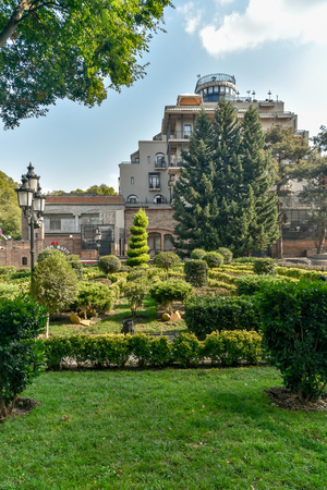 Around Sulfur baths area, colorful building and bridges in the Old Town of Tbilisi,October 21, 2019, Republic of Georgia.のeditorial素材