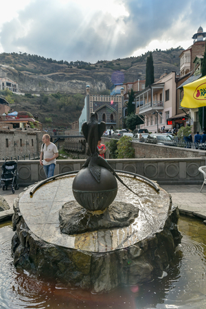 Around Sulfur baths area, colorful building and bridges in the Old Town of Tbilisi,October 21, 2019, Republic of Georgia.のeditorial素材