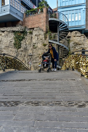 Around Sulfur baths area, colorful building and bridges in the Old Town of Tbilisi,October 21, 2019, Republic of Georgia.のeditorial素材