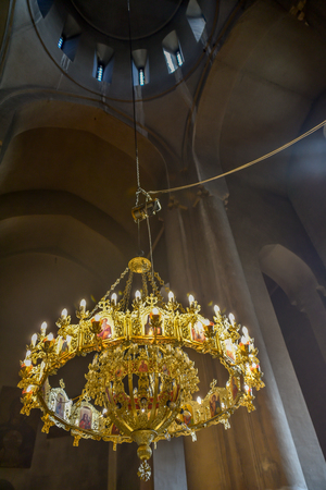 Old Tbilisi, Tbilisi, Georgia, October 17, 2019, Metekhi church and King Vakhtang Gorgasali on the...