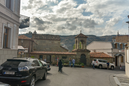 Old Tbilisi, Tbilisi, Georgia, October 17, 2019, Metekhi church and King Vakhtang Gorgasali on the...