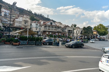 Old Tbilisi, Tbilisi, Georgia, October 17, 2019, Metekhi church and King Vakhtang Gorgasali on the horse monument in Tbilisi,famous landmark,Republic of Georgia, Caucasus regionのeditorial素材