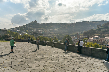 Old Tbilisi, Tbilisi, Georgia, October 17, 2019, Metekhi church and King Vakhtang Gorgasali on the horse monument in Tbilisi,famous landmark,Georgiaのeditorial素材