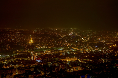 Old Tbilisi, Tbilisi, Georgia, October 17, 2019, Arial view of Tbilisi from Medieval castle of Narikala and Tbilisi city overview, Republic of Georgia, Caucasus regionのeditorial素材