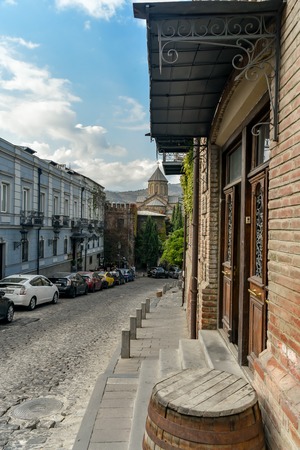 Old Tbilisi, Tbilisi, Georgia, October 17, 2019, Metekhi church and King Vakhtang Gorgasali on the...