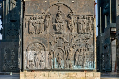 The History of Georgia Monument, located near Tbilisi Sea, was created by the Georgian sculptor Zurab Konstantines dze Tsereteli, October 20, 2019, Tbilisi, Republic of Georgiaのeditorial素材