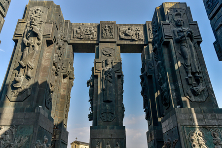 The History of Georgia Monument, located near Tbilisi Sea, was created by the Georgian sculptor Zurab Konstantines dze Tsereteli, October 20, 2019, Tbilisi, Republic of Georgiaのeditorial素材