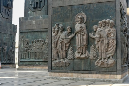The History of Georgia Monument, located near Tbilisi Sea, was created by the Georgian sculptor Zurab Konstantines dze Tsereteli, October 20, 2019, Tbilisi, Republic of Georgiaのeditorial素材