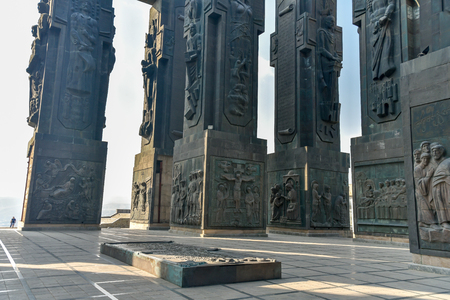 The History of Georgia Monument, located near Tbilisi Sea, was created by the Georgian sculptor Zurab Konstantines dze Tsereteli, October 20, 2019, Tbilisi, Republic of Georgiaのeditorial素材