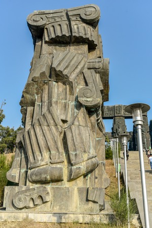 The History of Georgia Monument, located near Tbilisi Sea, was created by the Georgian sculptor Zurab Konstantines dze Tsereteli, October 20, 2019, Tbilisi, Republic of Georgiaのeditorial素材