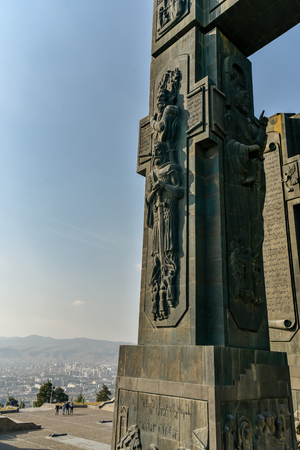 The History of Georgia Monument, located near Tbilisi Sea, was created by the Georgian sculptor Zurab Konstantines dze Tsereteli, October 20, 2019, Tbilisi, Republic of Georgiaのeditorial素材