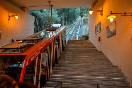 Old Tbilisi, Tbilisi, Georgia, October 20, 2019, Tbilisi funicular, The ride up to the Mt Mtatsminda, there is lot of activities such as restaurant, praks, cafÃ© and night clubのeditorial素材