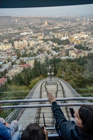 Old Tbilisi, Tbilisi, Georgia, October 20, 2019, Tbilisi funicular, The ride up to the Mt Mtatsminda, there is lot of activities such as restaurant, praks, cafÃ© and night clubのeditorial素材