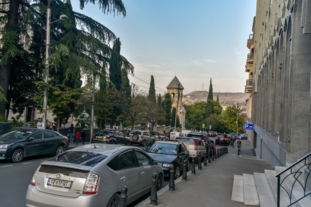 Old Tbilisi, Tbilisi, Georgia, October 17, 2019, Metekhi church and King Vakhtang Gorgasali on the horse monument in Tbilisi,famous landmark,Georgiaのeditorial素材