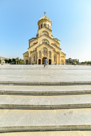 Around view of The Holy Trinity Cathedral of Tbilisi (Sameba) and buildings in old Tbilisi, October...