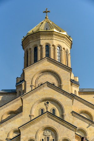 Around view of The Holy Trinity Cathedral of Tbilisi (Sameba) and buildings in old Tbilisi, October...