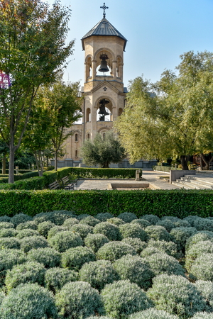 Around view of The Holy Trinity Cathedral of Tbilisi (Sameba) and buildings in old Tbilisi, October 18, 2019, Tbilisi, Republic of Georgiaのeditorial素材
