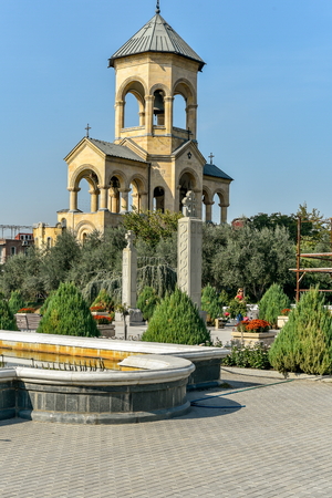 Around view of The Holy Trinity Cathedral of Tbilisi (Sameba) and buildings in old Tbilisi, October...