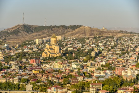 Old Tbilisi, Tbilisi, Georgia, October 17, 2019, Arial view of Tbilisi from Medieval castle of Narikala and Tbilisi city overview, Republic of Georgia, Caucasus regionのeditorial素材