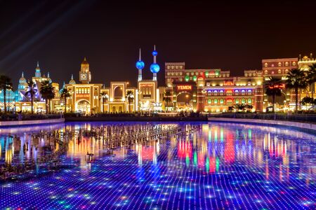 Dubai Global Village, Dubai, United Arab Emirates, December 11, 2019, the middle pool and view of...