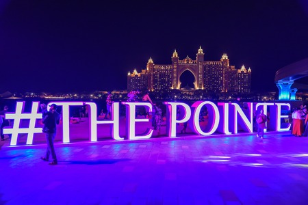 The Pointe, Palm Jumeirah, Dubai, United Arab Emirates, December 06, 2019, Waterfront complex of shops, restaurant and entertainment with view of Atlantis Hotel.のeditorial素材