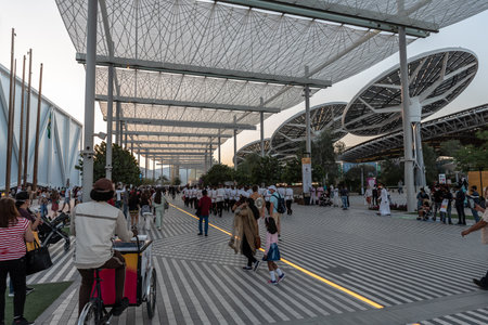 Dubai, United Arab Emirates â March 22, 2022, Dubai International Expo 2020, People visiting Terra - The Sustainability Pavilion at the dayのeditorial素材