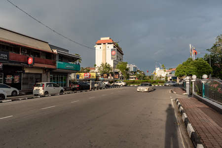 Labuan, Malaysia-June 06, 2021: View of the street in center of the city of Labuan island, Malaysia,...