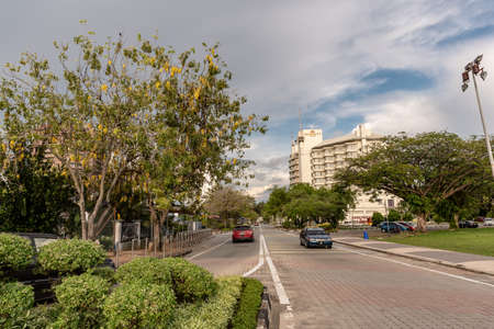 Labuan, Malaysia-June 06, 2021: View of the street in center of the city of Labuan island, Malaysia, Labuan town is the capital of the Federal Territory of Labuan in Malaysia.のeditorial素材