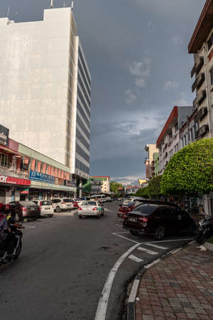 Labuan, Malaysia-June 06, 2021: View of the street in center of the city of Labuan island, Malaysia, Labuan town is the capital of the Federal Territory of Labuan in Malaysia.のeditorial素材