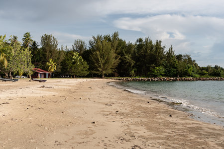 Labuan, Malaysia-June 06, 2021: beach View of the city of Labuan island, Malaysia, Labuan town is the capital of the Federal Territory of Labuan in Malaysia.のeditorial素材