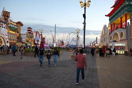 Dubai Global Village, Dubai, United Arab Emirates, January 8, 2023, The view of Global Village in the Eveningのeditorial素材