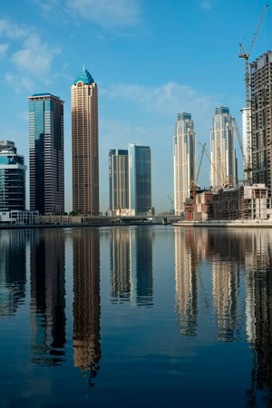 Dubai Canal view in Business Bay Dubai, United Arab Emirates, January 31, 2024, Canal view in the Morningのeditorial素材