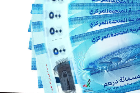 Close up Dirhams currency, AED, Bank note and coins, United Arab Emirates