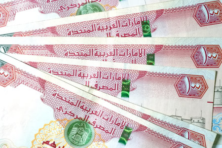 Close up Dirhams currency, AED, Bank note and coins, United Arab Emirates