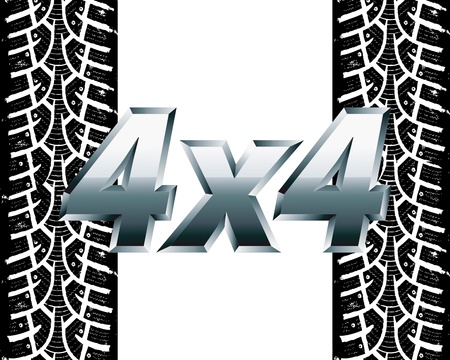 shiny metallic logo 4x4 on the trace of the tyre treadのイラスト素材