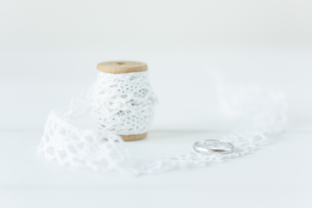 White wedding composition in natural lightの写真素材