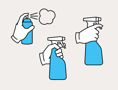 Hand holding spray bottle and spray canのイラスト素材