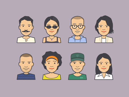 People avatar icons. Set of faces in line style.のイラスト素材