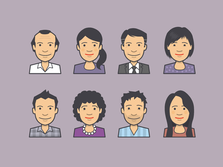 People avatar icons. Set of faces in line style.のイラスト素材