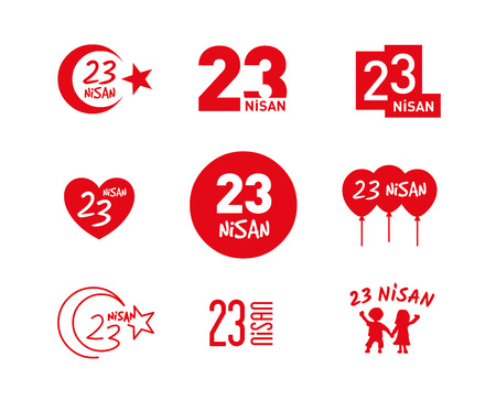 April 23 Children's Day vector icon set. 23 Nisan Ulusal Egemenlik ve Cocuk Bayrami.のイラスト素材