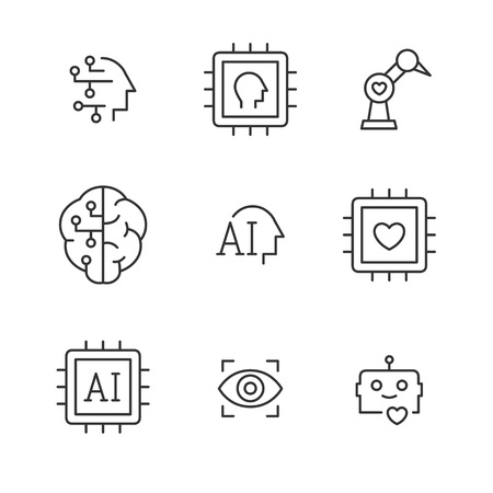 Artificial intelligence vector line iconsのイラスト素材