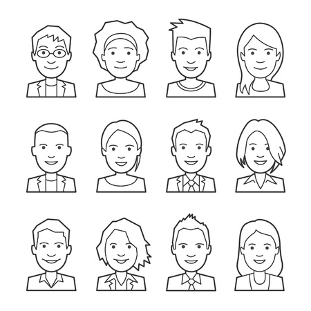 Vector people avatar faces. Male and female line icons.のイラスト素材
