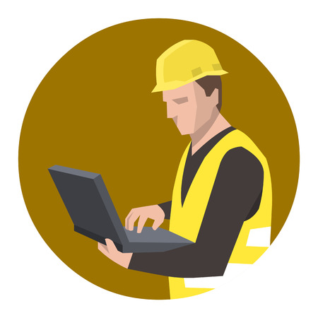 Construction worker engineer using laptop computerのイラスト素材