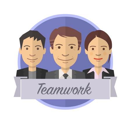 Teamwork icon badge. Team leader and two members. Flat vector style.のイラスト素材