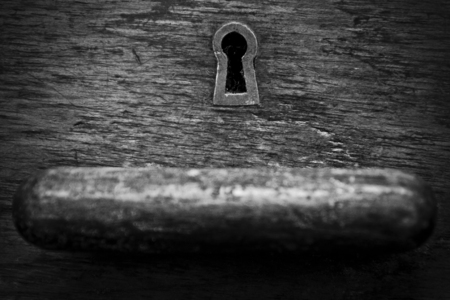 Dusty old vintage key draw in Black and White pictureの写真素材