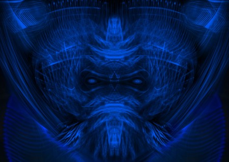 Lights painting imaginary Alien face close-up from outer spaceの写真素材