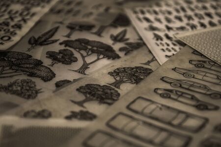 Retro transfer image, rub down imagesの写真素材