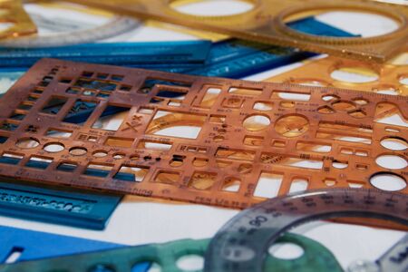 Old vintage lettering guide to writing uniform charactersの写真素材